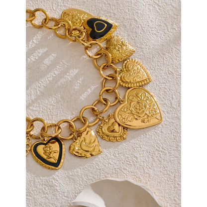 Statement Stainless Steel Charms Heart Pendant Necklace Waterproof 18K Gold PVD Plated Stainless Steel Collar Jewelry 2025