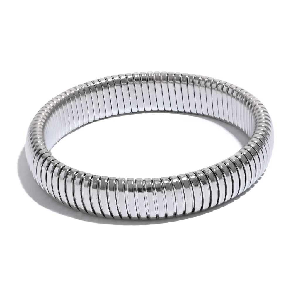 Waterproof Stainless Steel Elastic Thick Metal Bracelet Bangle 18K Gold Plated Trend Fashion Unisex Jewelry Men Women
