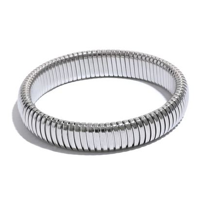 Waterproof Stainless Steel Elastic Thick Metal Bracelet Bangle 18K Gold Plated Trend Fashion Unisex Jewelry Men Women