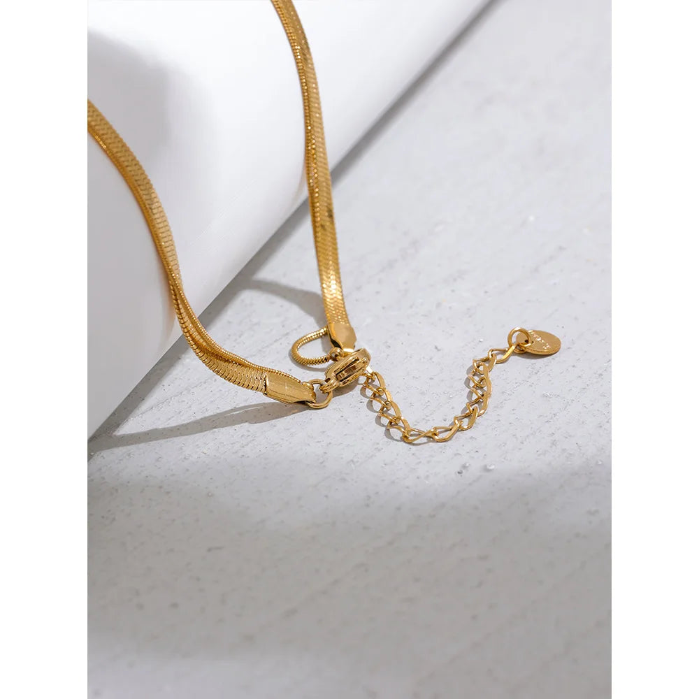 Snake Chain Double Layer Stainless Steel Water Drop Pendant Necklace for Women Statement 18k Gold Color Jewelry Waterproof