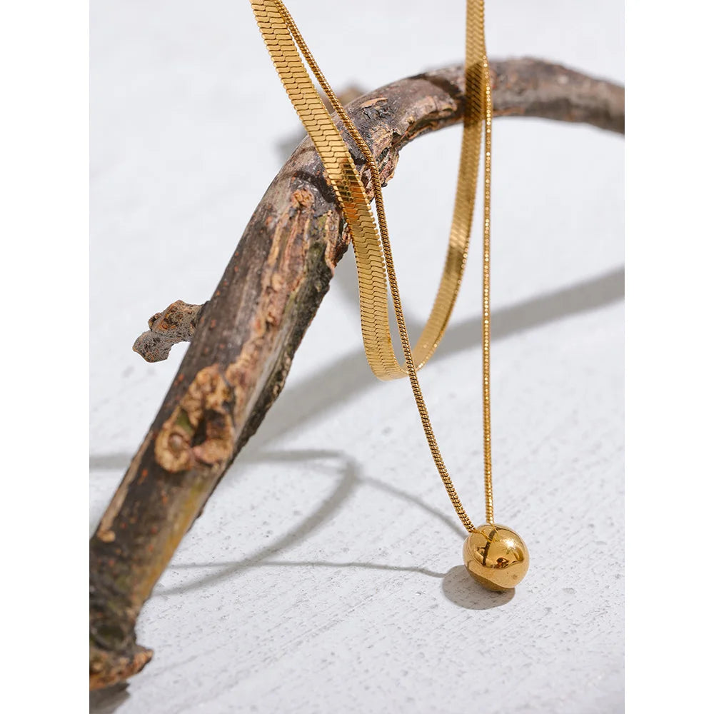 Snake Chain Double Layer Stainless Steel Water Drop Pendant Necklace for Women Statement 18k Gold Color Jewelry Waterproof