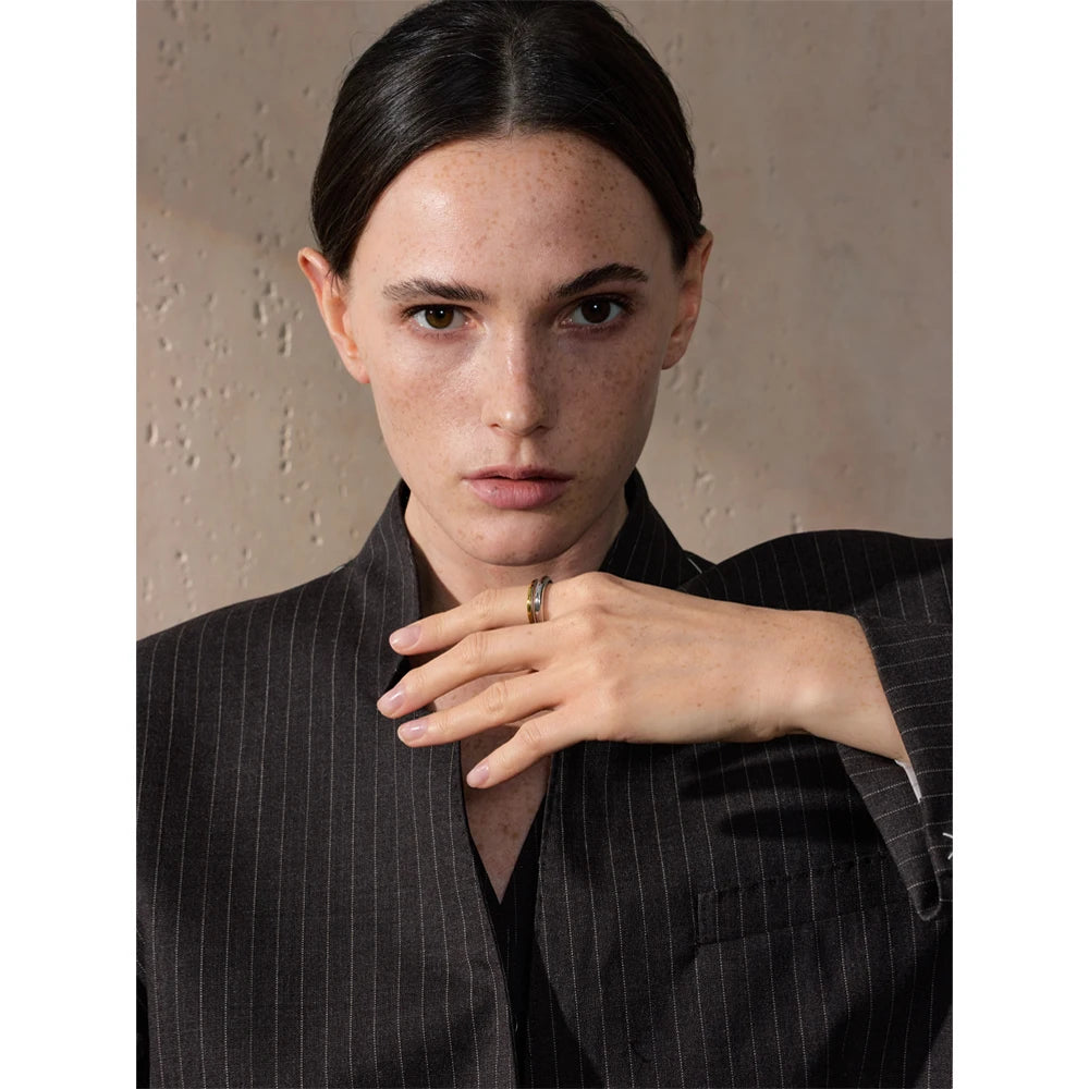 6789# Statement Stainless Steel Metal Double Color Geometric Casting Ring for Women Water Resistant Trendy Jewelry Gift