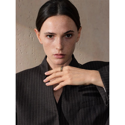 6789# Statement Stainless Steel Metal Double Color Geometric Casting Ring for Women Water Resistant Trendy Jewelry Gift