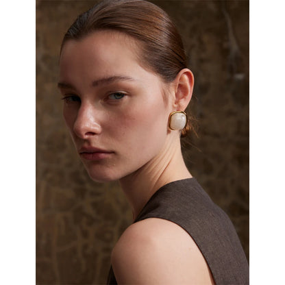 Y2K Colorful Resin Square Golden Stud Earrings Women Summer Stainless Steel 18k Plated Candy Charm Jewelry Waterproof