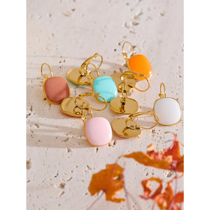Joyful Candy Multicolor Enamel Square Hoop Earrings 18K Golden Plated Stainless Steel Spring Summer Jewelry Waterproof