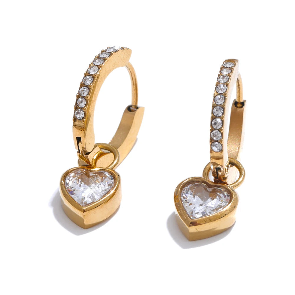 Delicate Bling Cubic Zirconia Heart Love Drop Small Hoop Earrings for Women High Quality Exquisite Jewelry Accessory Gift