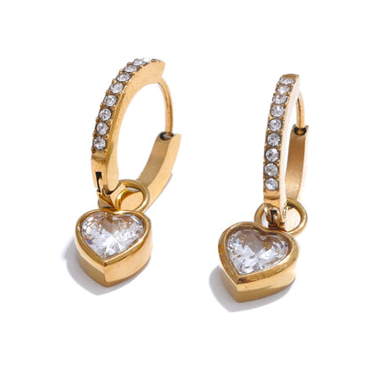 Delicate Bling Cubic Zirconia Heart Love Drop Small Hoop Earrings for Women High Quality Exquisite Jewelry Accessory Gift