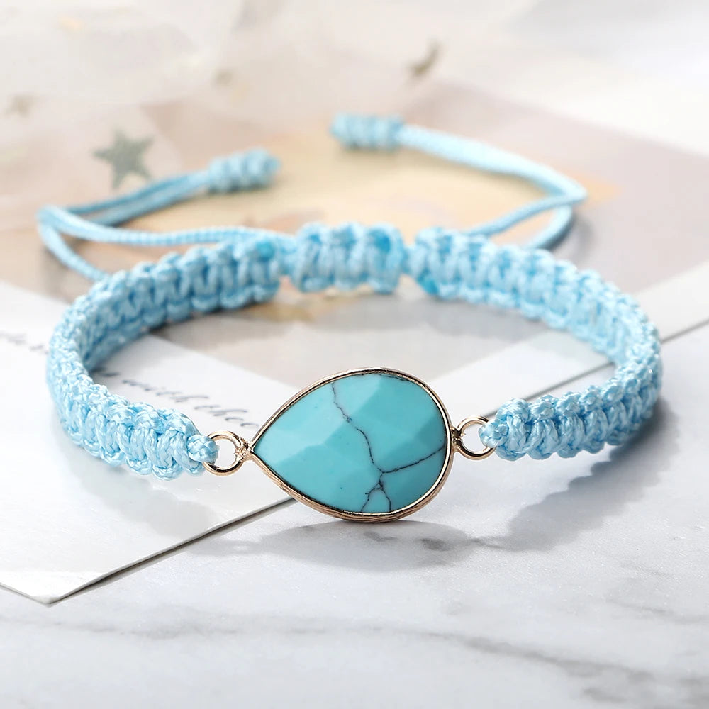 Bohemian Blue Rope String Bracelet Natural Stone Pendant Adjustable Bracelets