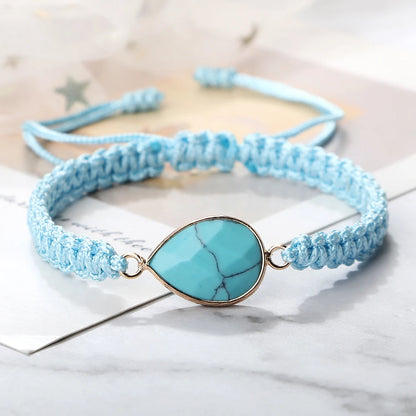 Bohemian Blue Rope String Bracelet Natural Stone Pendant Adjustable Bracelets