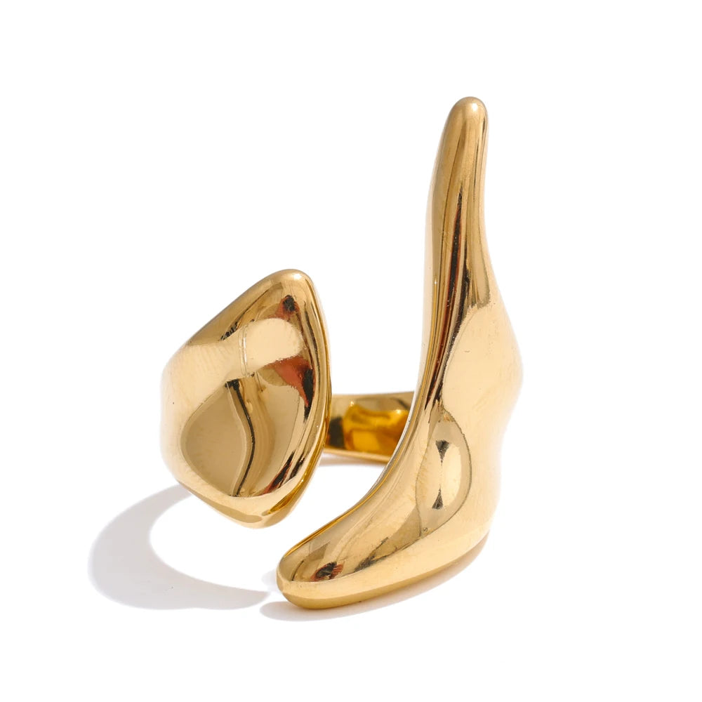 New Casting PVD Plated Stainless Steel Metal Geometric Adjustable Creative Ring Women Daily Fashion Jewelry Accessories