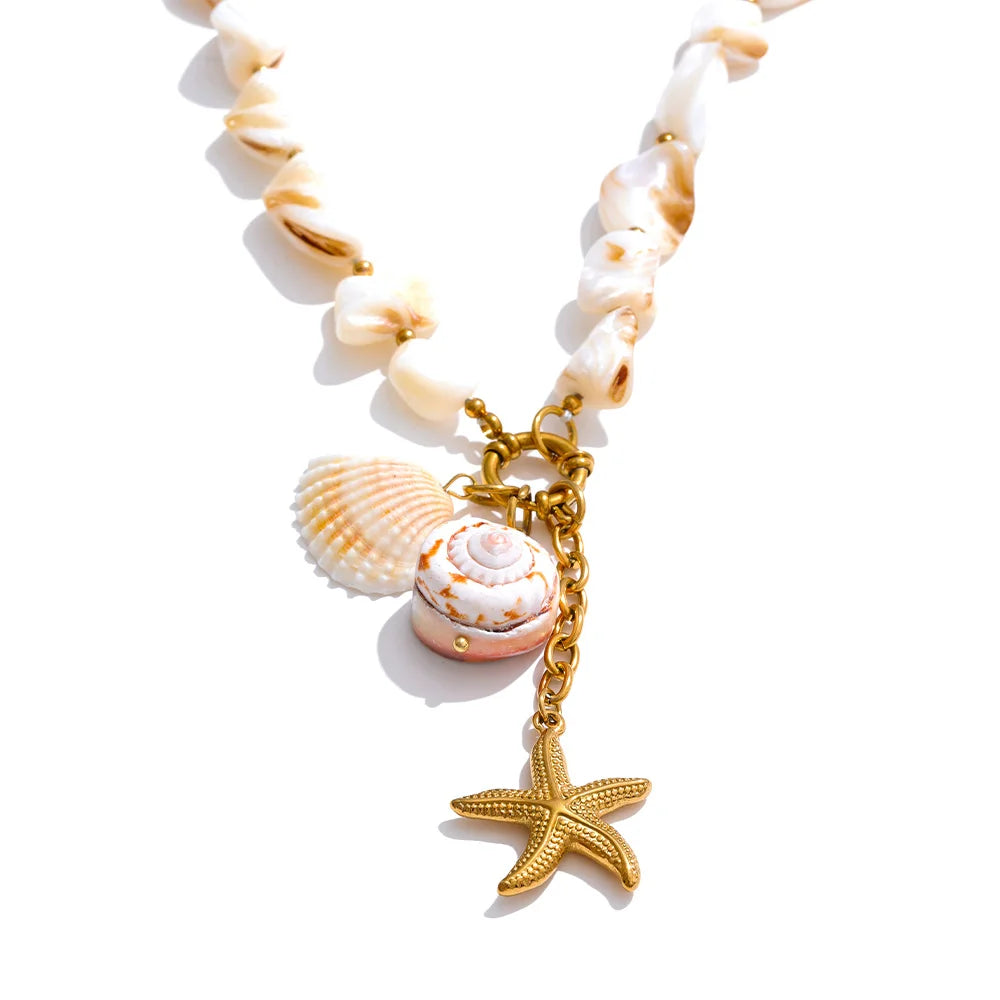 Ocean Style Shell Chain Conch Starfish Drop Necklace Bracelet Bangle Stainless Steel Summer Beach Jewelry Gift