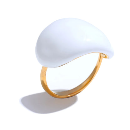 Stainless Steel Fashion Joyful Candy Multi-Color Khaki Orange Blue White Enamel Ring Waterproof Adjustable Charm Jewelry