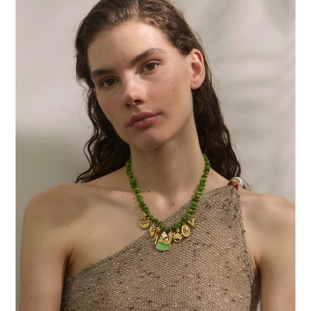 New Handmade Jewelry Green Shell Chain Flower Love Drop Necklace Spring Summer Fashion Collar Jewelry Gift