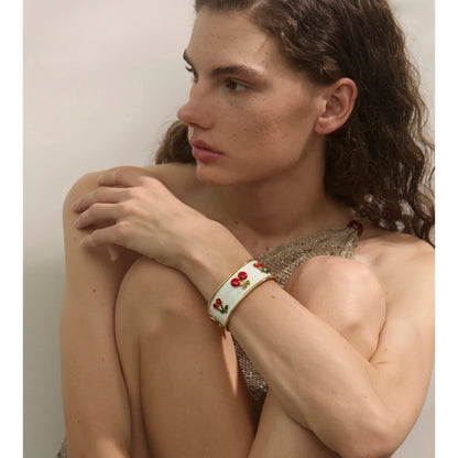 64mm Stainless Steel White Enamel Cherry Shape Cuff Bracelet Bangle Hot Style Exquisite Jewelry Gift