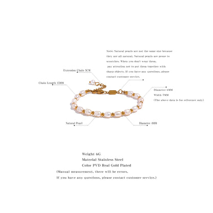 Natural Freshwater Pearls Fashion Handmade Bracelet Bangle Women Waterproof PVD Charms Stainless Steel Beads Jewelry Gift
