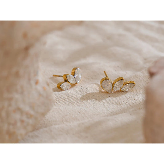 Waterproo Shiny Cubic Zirconia Exquisite Wing Small Stud Earrings Daily for Women Wholesale Stainless Steel Chic Jewelry