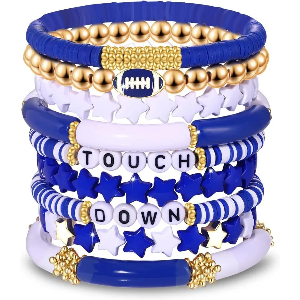 7pc/8pc/9pc Game Day Football Charm Bracelet: Stackable Sports Jewelry for Moms & Dads - Perfect for Football Fans