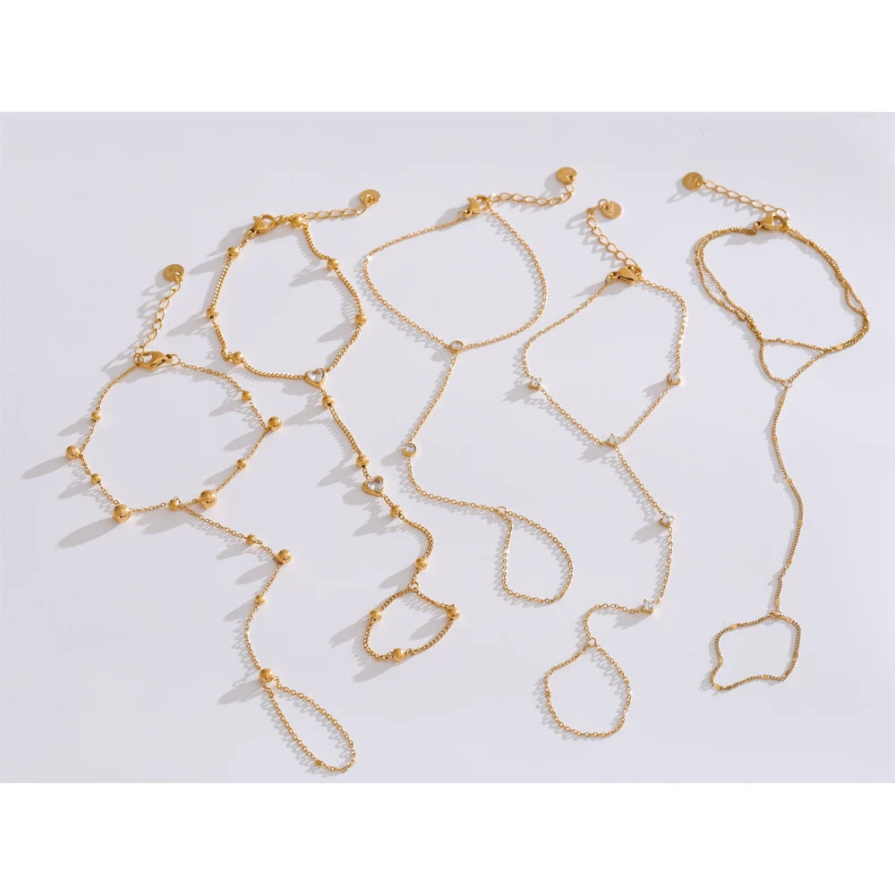 Trendy Stainless Steel Zircon Beads Back of Hand Chain Finger Bracelet Fashion Chic Sexy Jewelry Waterproof Wholesale Gift