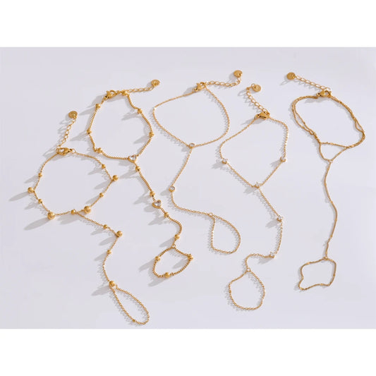 Trendy Stainless Steel Zircon Beads Back of Hand Chain Finger Bracelet Fashion Chic Sexy Jewelry Waterproof Wholesale Gift
