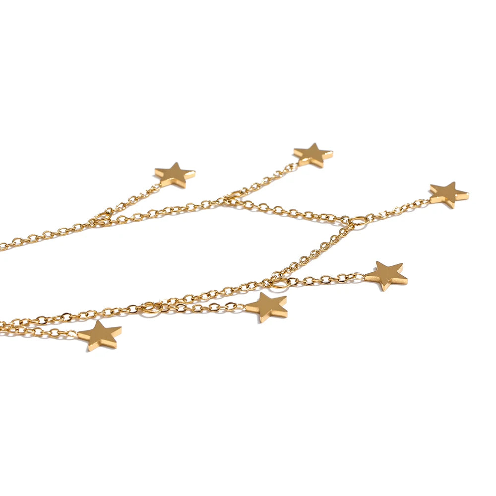 316L Stainless Steel Long Star Chain Anklet Summer Beach Foot Jewelry 18K PVD Plated Waterproof Accessories