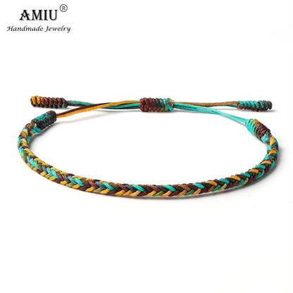AMIU Gradient Colors Tibetan Handmade Buddhist Lucky Bracelets & Bangles As Gift Rope Knots Amulet Tibet Braided Bracelet