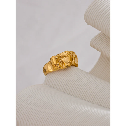 New Stainless Steel Creative Metal Wide Ring for Women Gold Color Texture Temperament Jewelry Waterproof Accessories