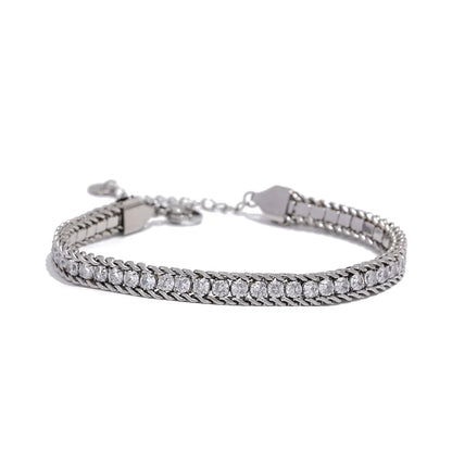 Shiny Cubic Zirconia Stainless Steel Chain Gold Color PVD Plated Bracelet Bangle for Women High Quality Jewelry Waterproof