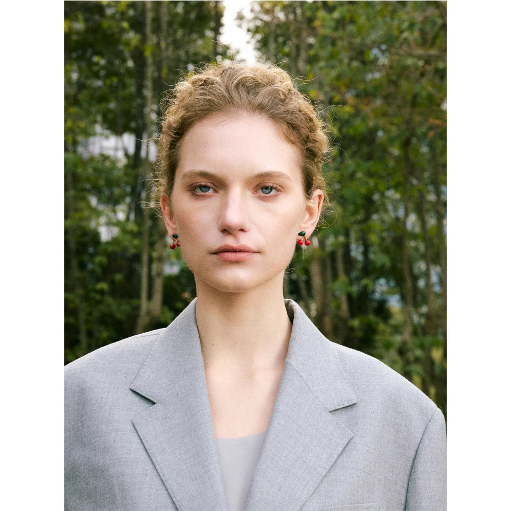 Hot Style Stainless Steel Enamel Cute Cherry Fashion Stud Earrings Gift Women Prevent Allergy Trending Exquisite Jewelry