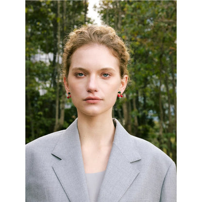 Hot Style Stainless Steel Enamel Cute Cherry Fashion Stud Earrings Gift Women Prevent Allergy Trending Exquisite Jewelry