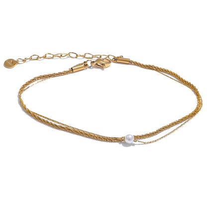 Fashion Layered Chain Imitation Pearl Chic Anklet Rust Proof Gold & Platinum Plated Australia Summer Jewelry Gift
