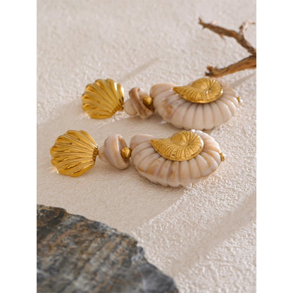 Ocean Series Resin Shell Conch Drop Dangle Earrings for Women Stainless Steel Summer Holiday Daily Attractive Jewelry New
