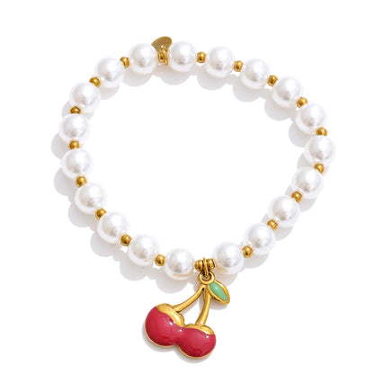 5 Style Trendy Handmade Beads Jewelry Simulated Pearls Chain Fruit Drop Bracelet Bangles Stainless Steel Wrist Accessories