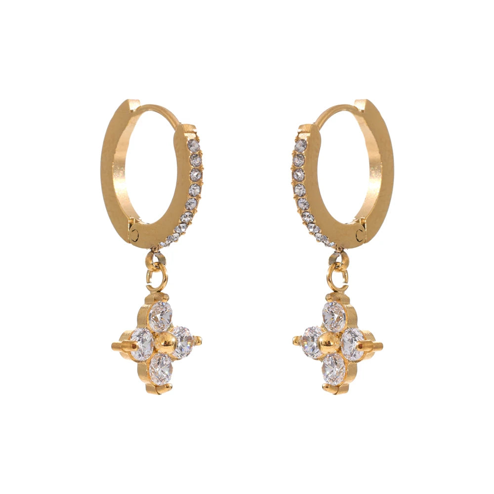 Delicate Cubic Zirconia Heart Water Drop Flower Drop Hoop Earrings Stainless Steel Premium Daily Jewelry 2025