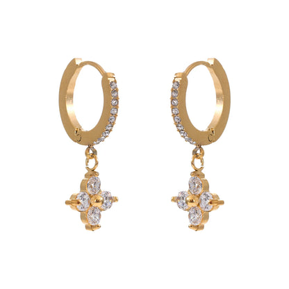Delicate Cubic Zirconia Heart Water Drop Flower Drop Hoop Earrings Stainless Steel Premium Daily Jewelry 2025