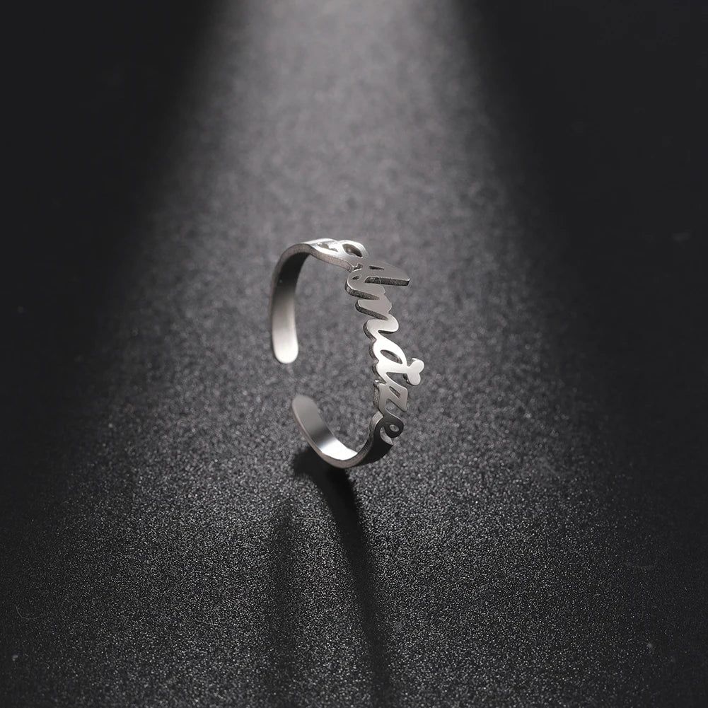 Custom Double First Name Finger Ring For Women Men Personalized Rings Couple Family Gift Gold Color Stainless Steel Jewelry