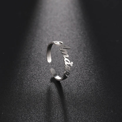 Custom Double First Name Finger Ring For Women Men Personalized Rings Couple Family Gift Gold Color Stainless Steel Jewelry