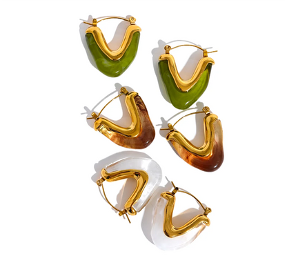 Fashion Acetic Acid Acrylic Stainless Steel V Shape Triangle Hoop Earrings for Women Temperament Charm Jewelry Gift