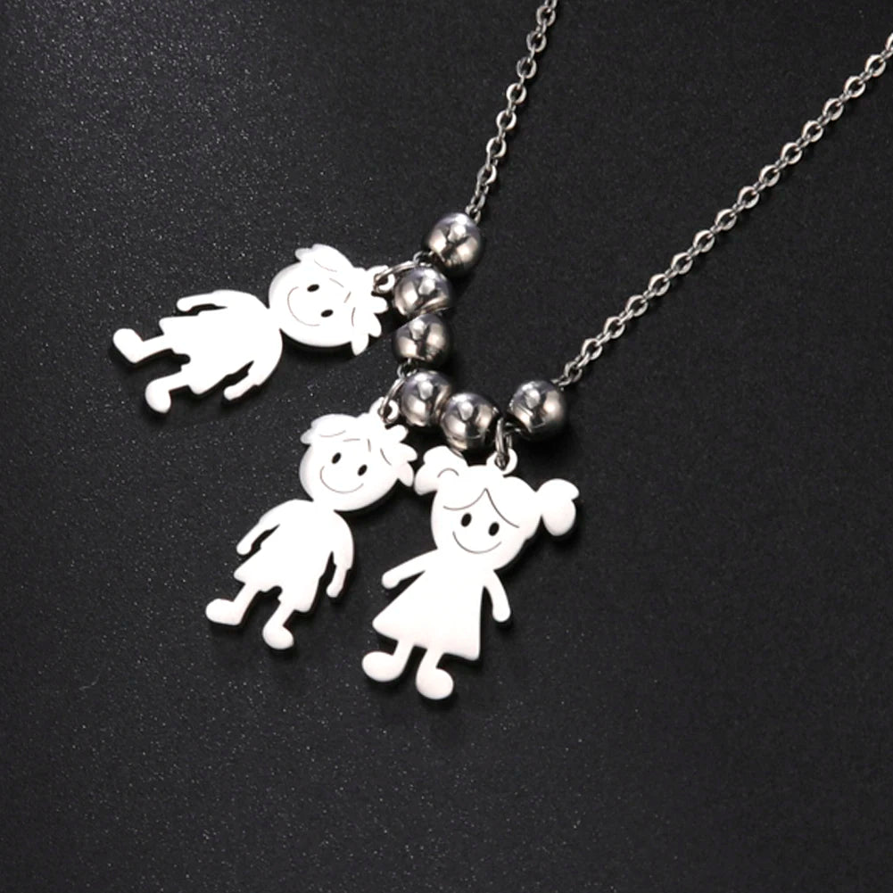 Personalized Boy Girl Necklace Custom Chain Name Mother Father Day Kid Family Gift For Women Men Stainless Steel Pendant Jewelry