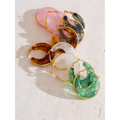 White Green Black Pink Brown Acetate Acrylic Chunky Hoop Earrings Daily Stainless Steel Trending Ear Jewelry Accessories