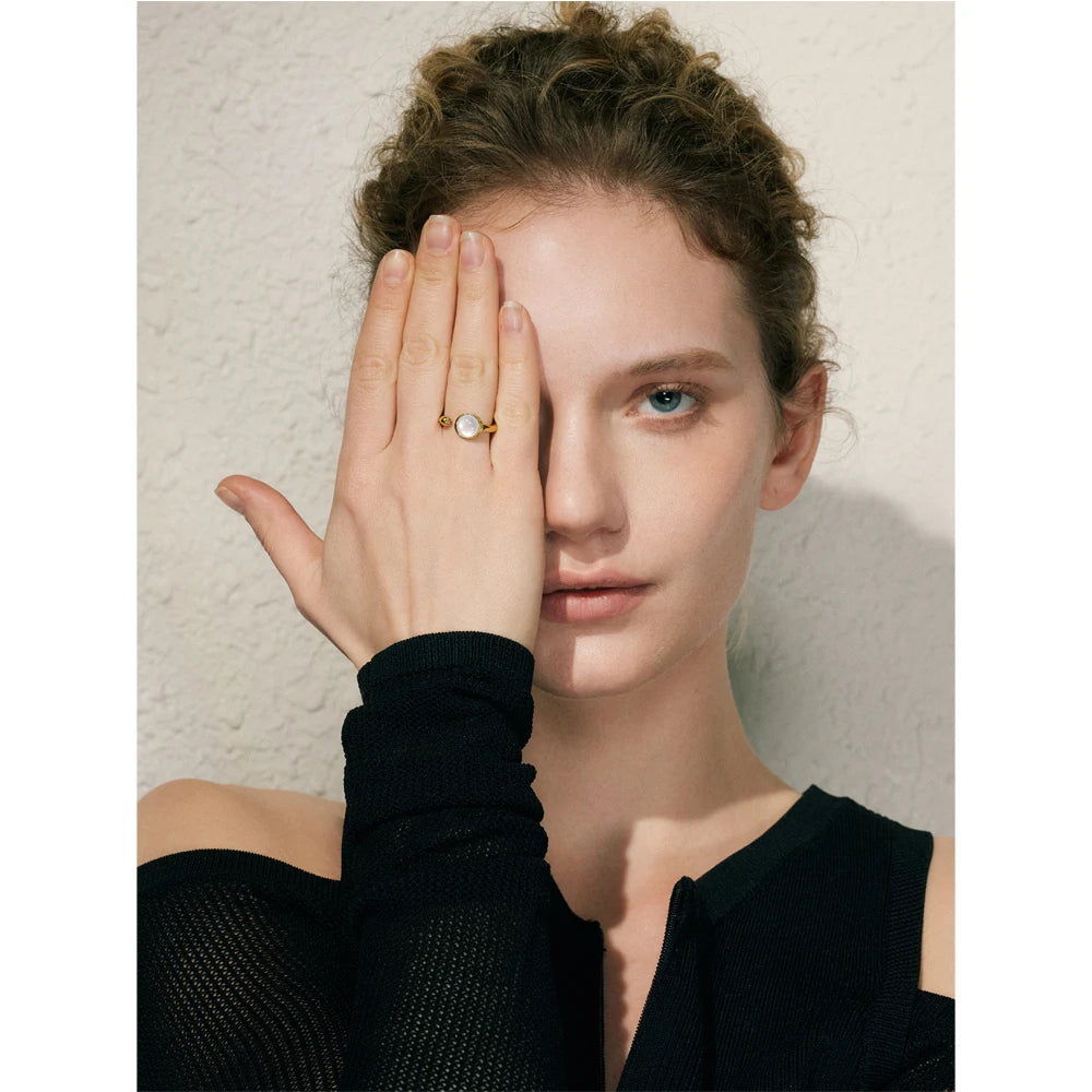 Fashion Stainless Steel Natural Shell Fritillary Geometric Ring 18K PVD Plated New Arrivals Jewelry Bagues Pour Femme Gift