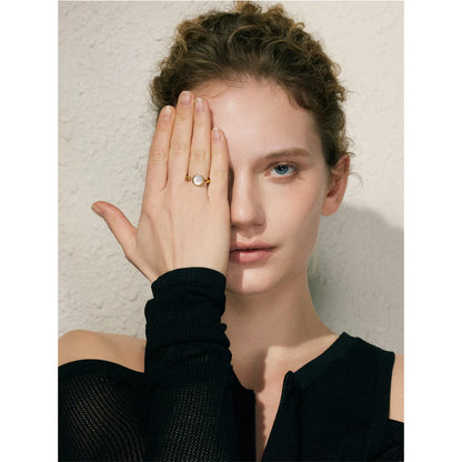 Fashion Stainless Steel Natural Shell Fritillary Geometric Ring 18K PVD Plated New Arrivals Jewelry Bagues Pour Femme Gift