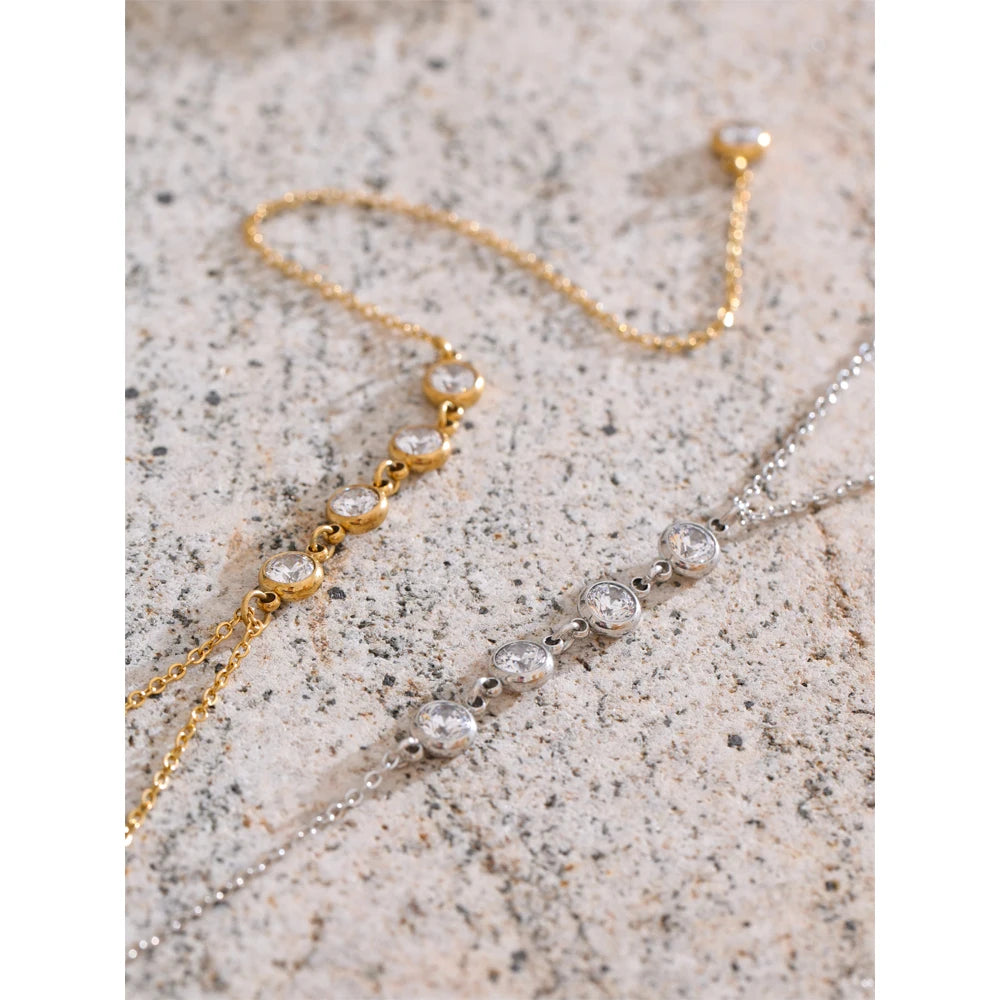 Delicate Cubic Zirconia Round Y Chain Long Drop Necklace for Women Stainless Steel Summer 2025 Jewelry Tarnish Resistant