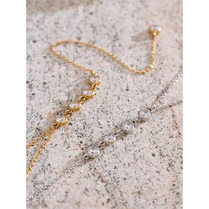 Delicate Cubic Zirconia Round Y Chain Long Drop Necklace for Women Stainless Steel Summer 2025 Jewelry Tarnish Resistant