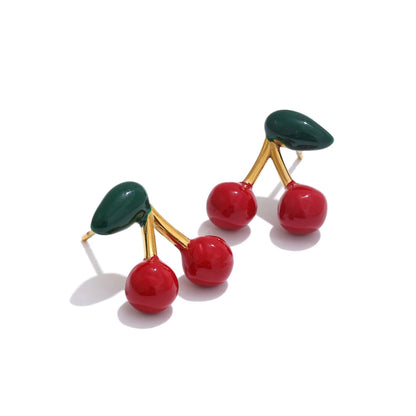 Hot Style Stainless Steel Enamel Cute Cherry Fashion Stud Earrings Gift Women Prevent Allergy Trending Exquisite Jewelry