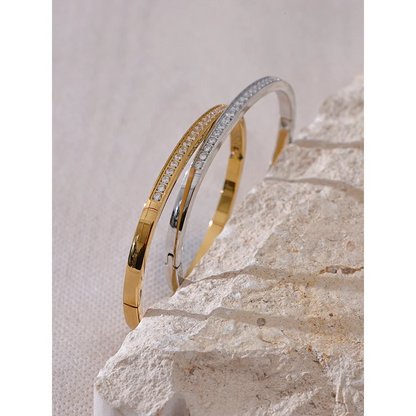 60mm Chic Shiny Cubic Zirconia Daily Bracelet Bangle 316L Stainless Steel Fashion Trendy Waterproof Jewelry Accessories