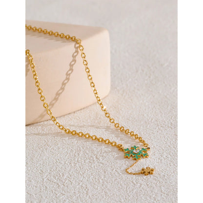 Christmas Green Enamel Snowflake Chic Fashion Season Necklace Waterproof Jewelry for Women Gift