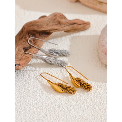 New 316L Stainless Steel Ear of Wheat Fashion Earrings 18K Gold Plated Water Resistant Personal Statement Jewelry Women