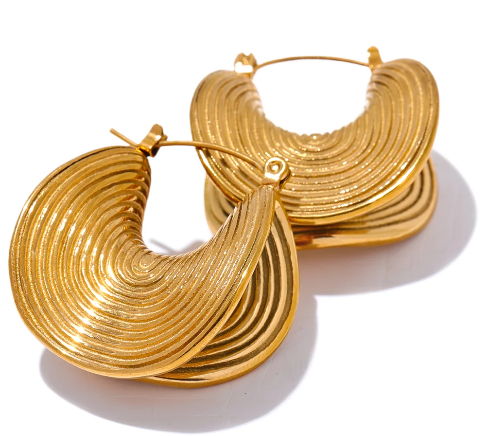 Stylish Unique Stainless Steel Geometric Statement Waterproof Earrings Creative Metal Gold Color Temperament Jewelry Women