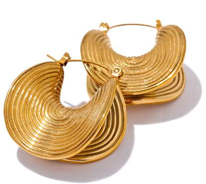 Stylish Unique Stainless Steel Geometric Statement Waterproof Earrings Creative Metal Gold Color Temperament Jewelry Women
