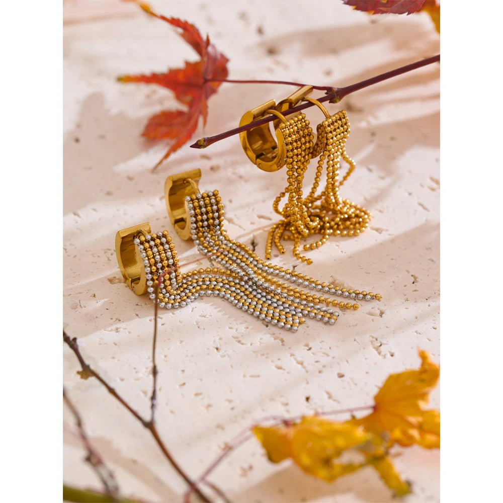 Hot Style Stainless Steel Tassel Long Chain Drop Dangle Earrings Fashion Trendy Waterproof Daily Jewelry Gift